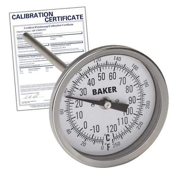Baker Instruments T3006-250 Bimetal Thermometer, 0 to 250 deg F (-20 to 120 deg C), T3006-250-NIST - main